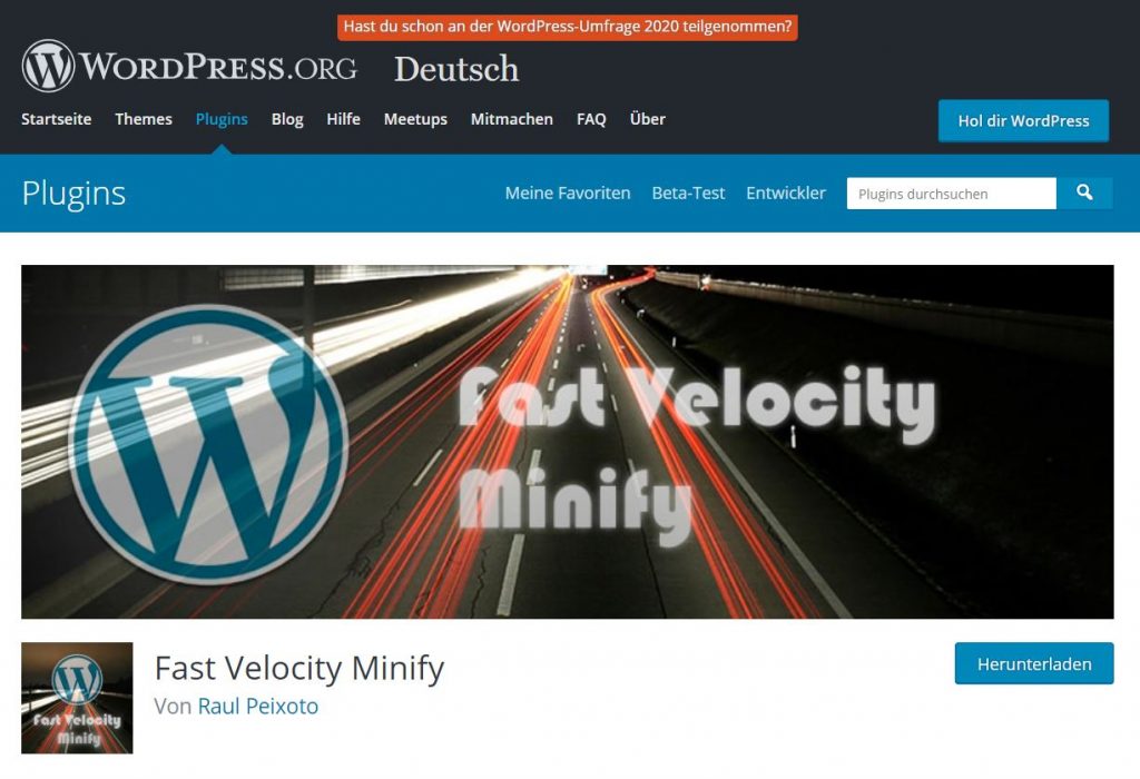 wordpress schneller machen: fast velocity minify