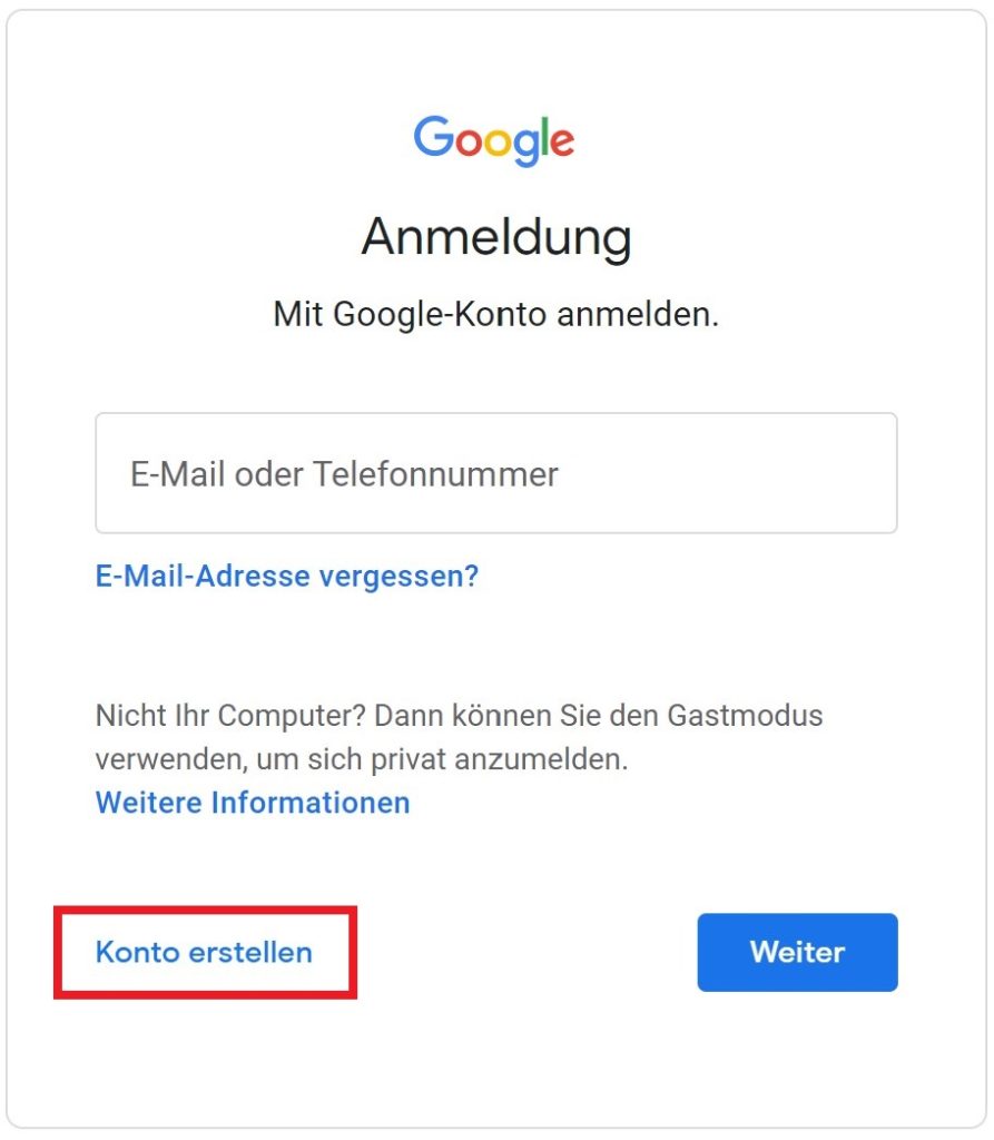 Google-Konto erstellen: Google-Anmeldung